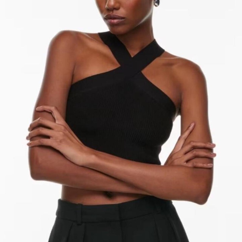 Babaton Aritzia Ribbed Cross Halter Knit Black XS
